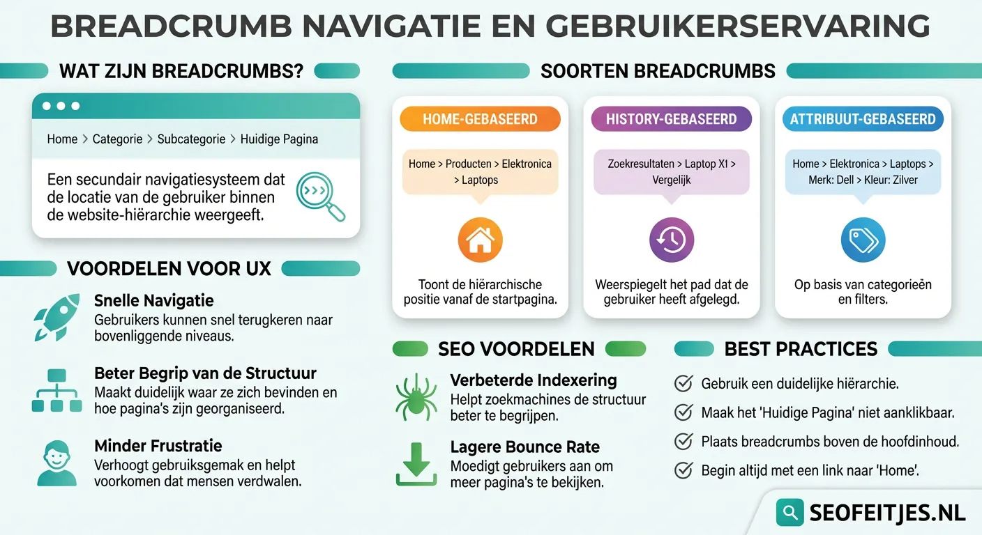 Infographic over: Breadcrumb navigatie en gebruikerservaring