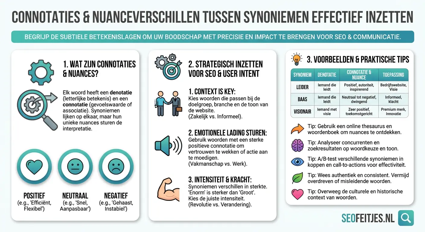 Infographic over: Connotaties en nuanceverschillen tussen synoniemen effectief inzetten