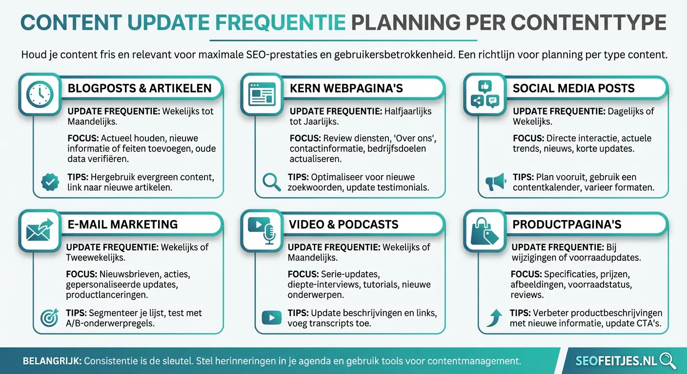 Infographic over: Content update frequentie planning per contenttype