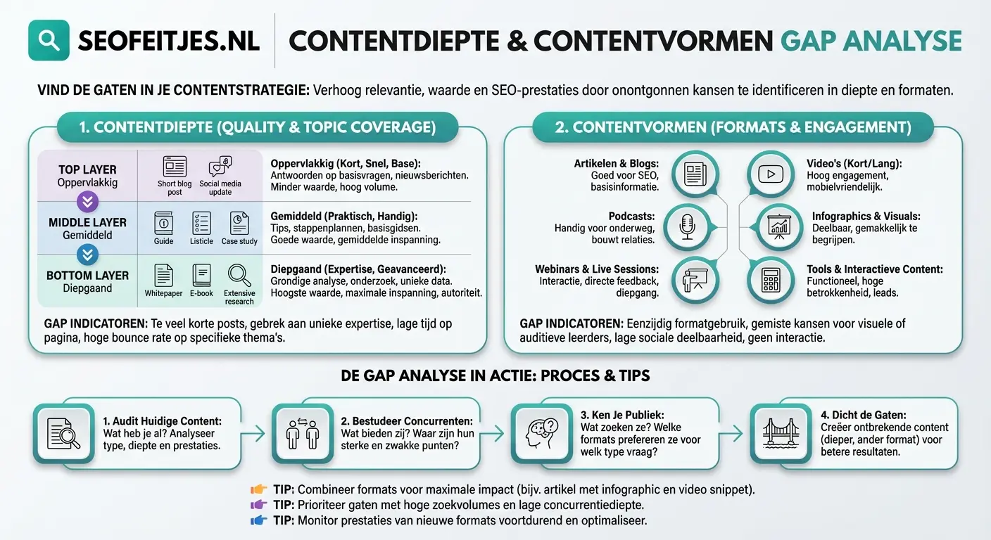 Infographic over: Contentdiepte en contentvormen gap analyse