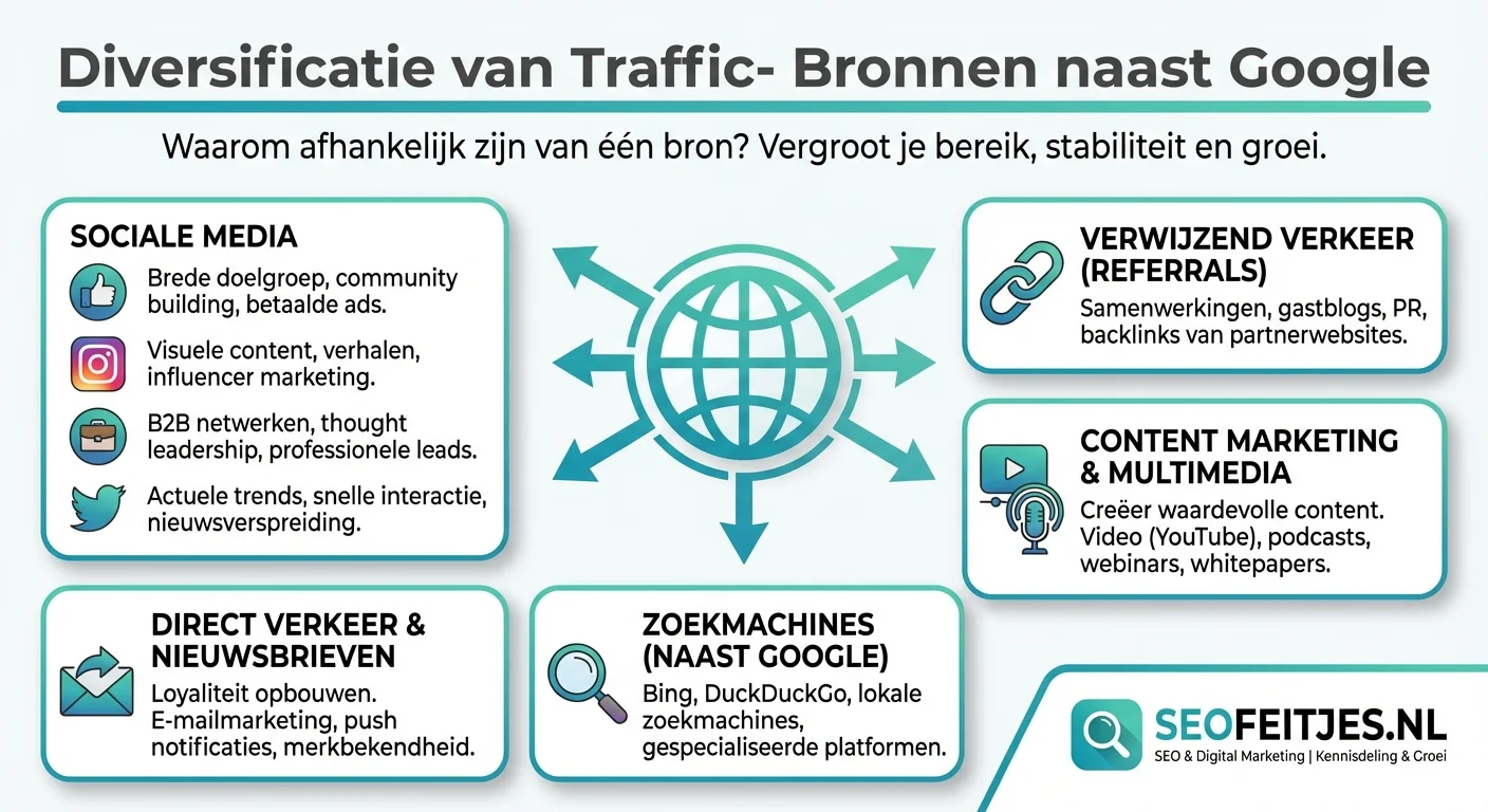 Infographic over: Diversificatie van traffic-bronnen naast Google