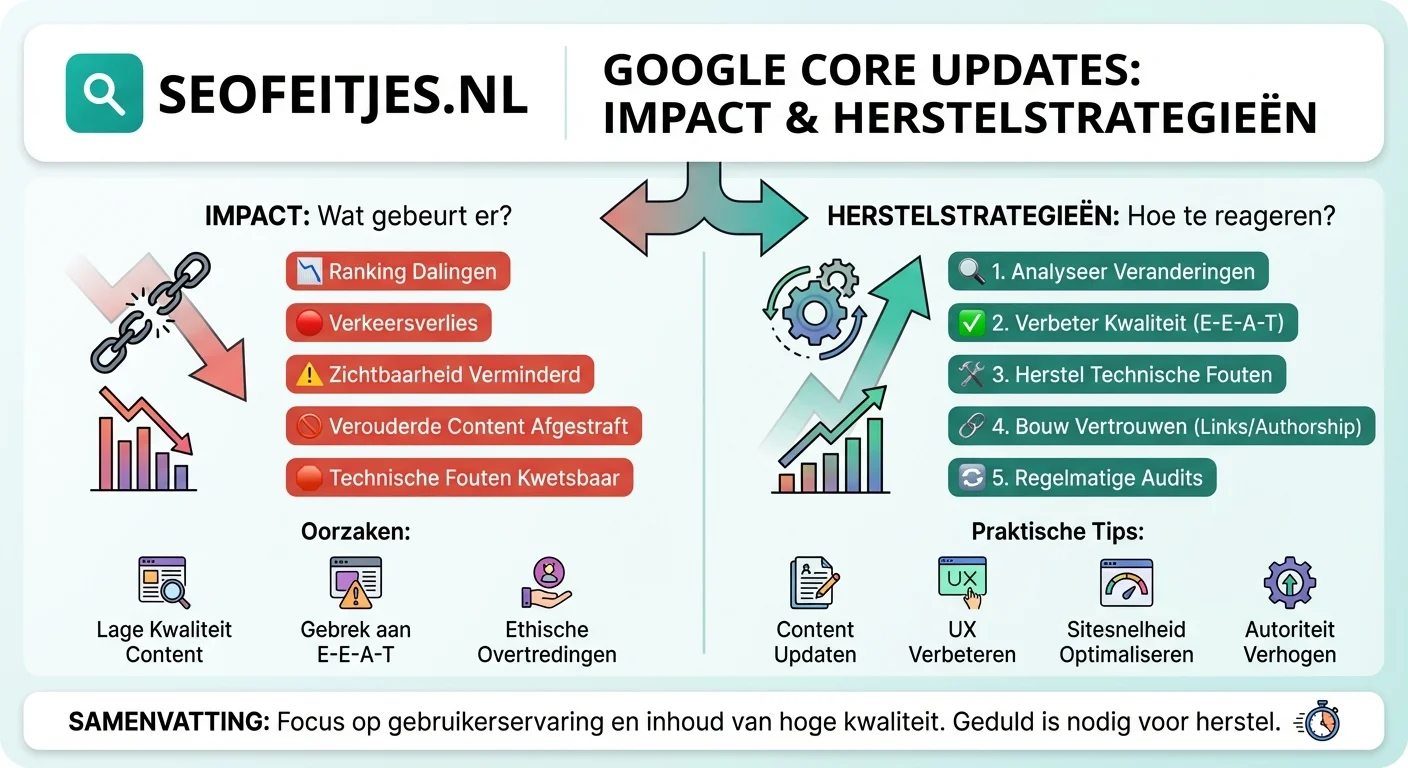 Infographic over: Google Core Updates impact en herstelstrategieën