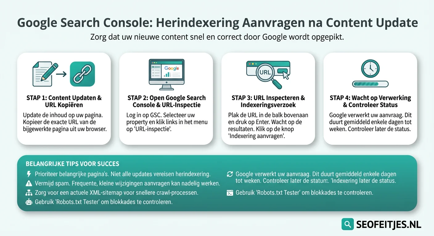 Infographic over: Google Search Console herindexering aanvragen na content update