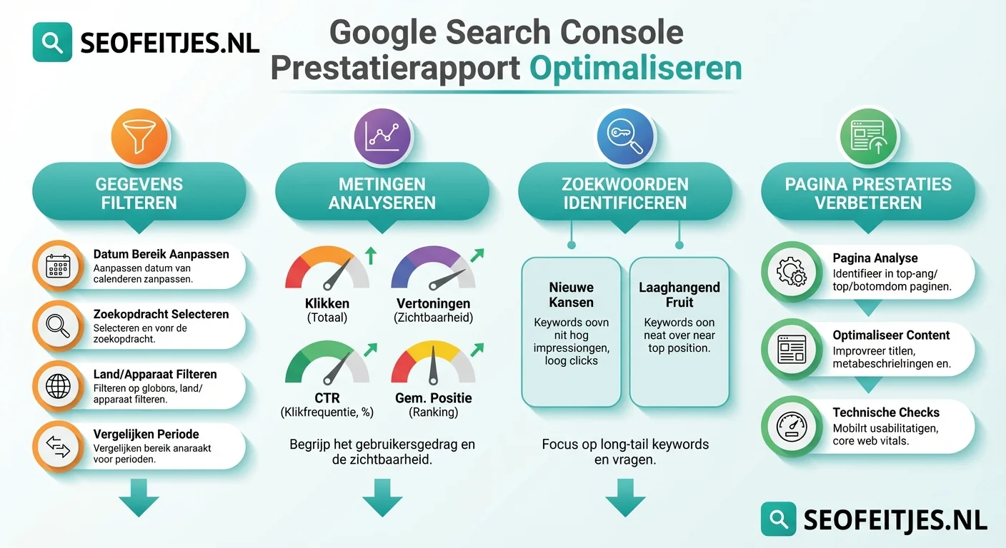 Infographic over: Google Search Console prestatierapport optimaliseren