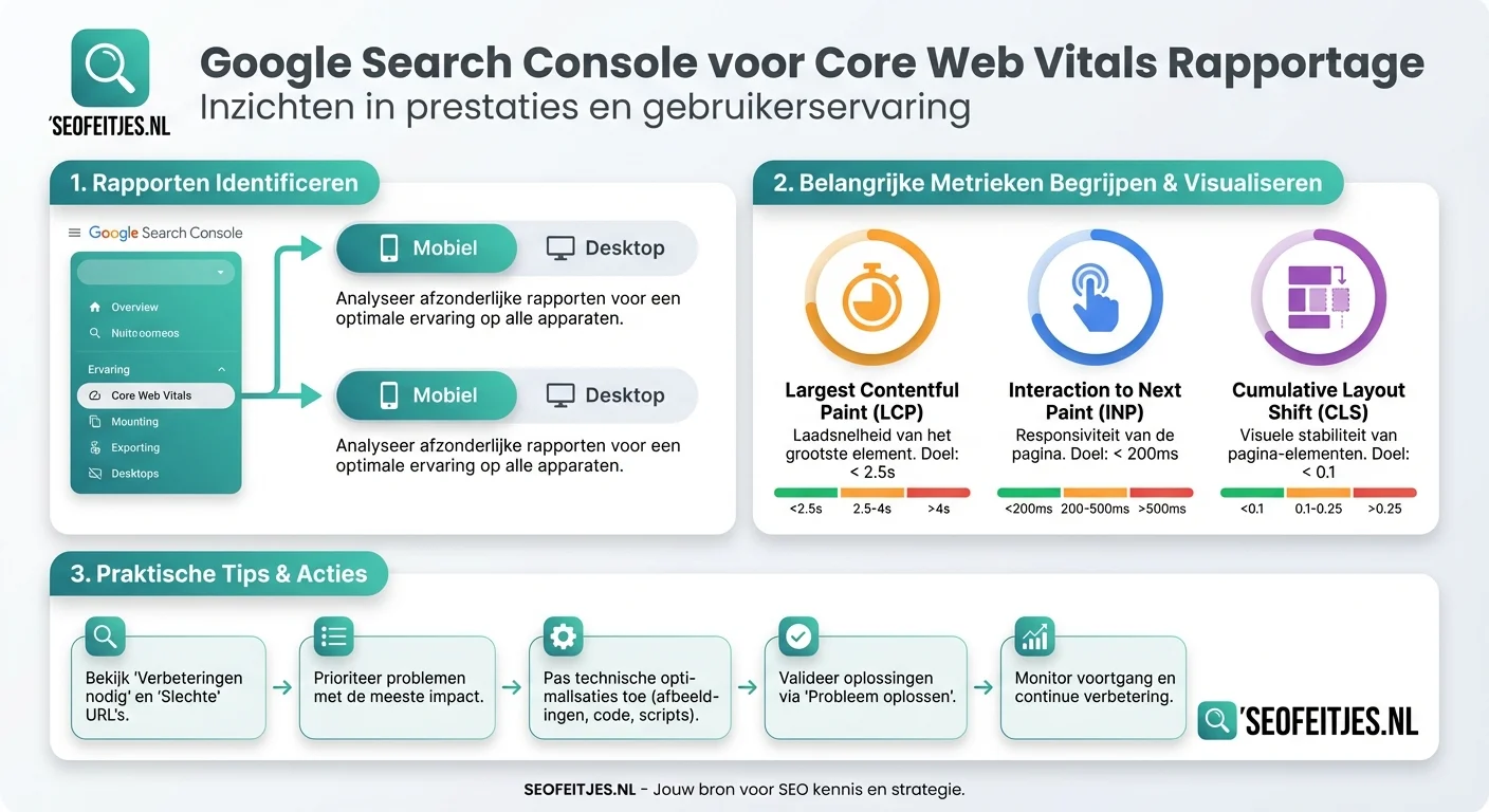 Infographic over: Google Search Console voor Core Web Vitals rapportage