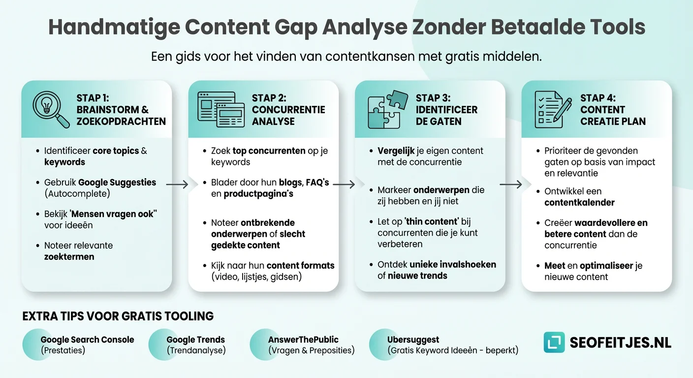 Infographic over: Handmatige content gap analyse zonder betaalde tools
