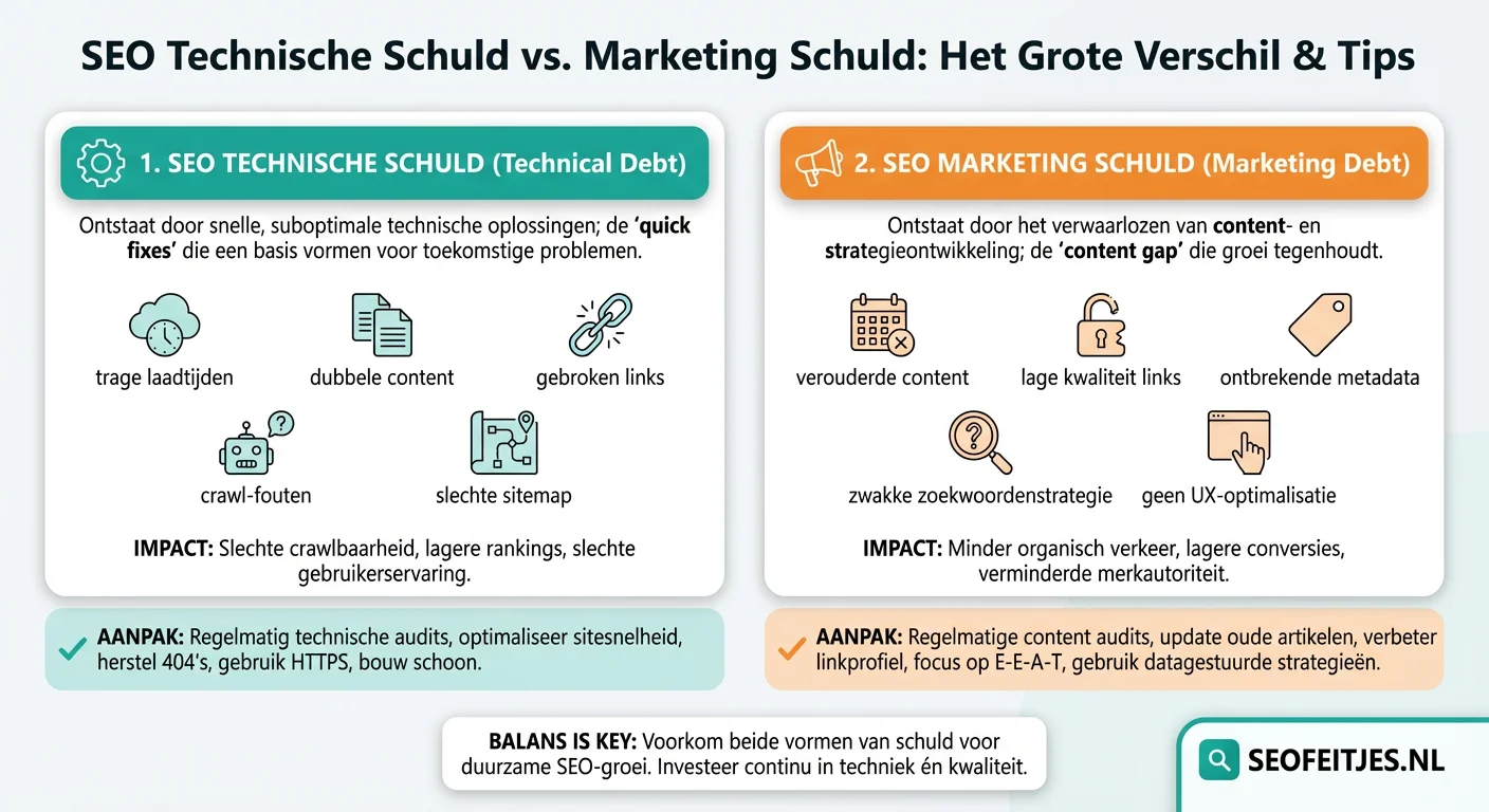 Infographic over: SEO technical debt versus marketing debt