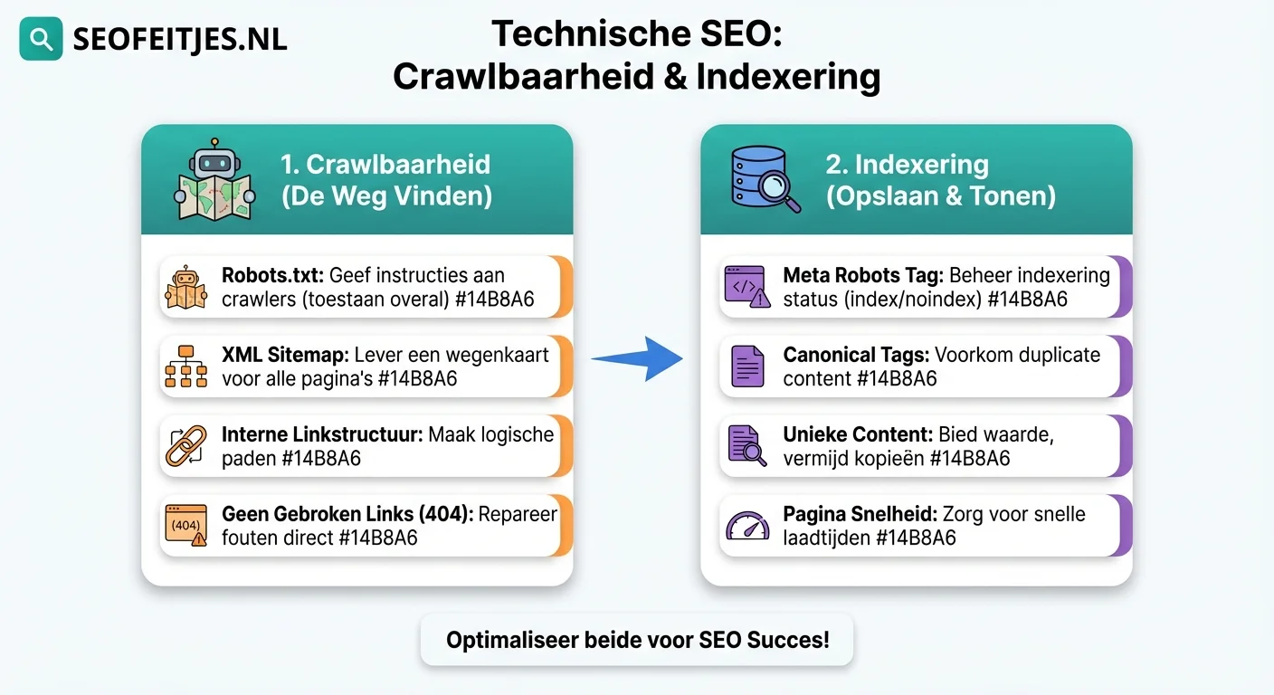Infographic over: Technische SEO crawlbaarheid en indexering