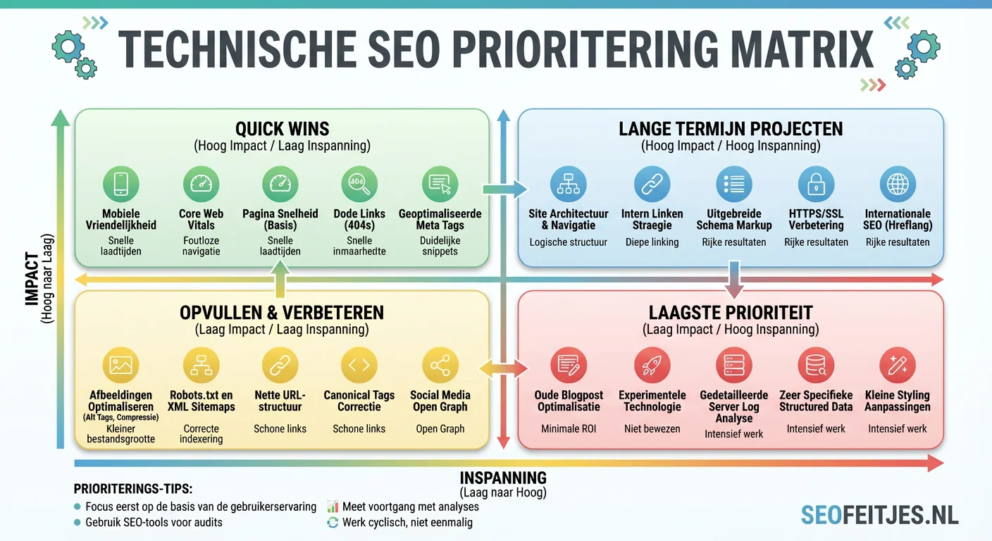 Infographic over: Technische SEO prioritering matrix