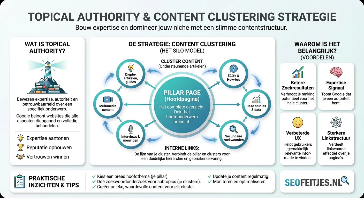Infographic over: Topical authority en content clustering strategie