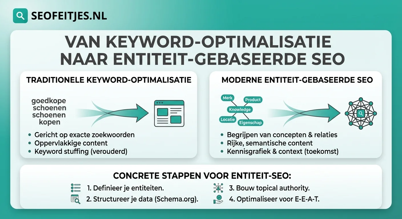 Infographic over: Verschuiving van keyword-optimalisatie naar entiteit-gebaseerde SEO